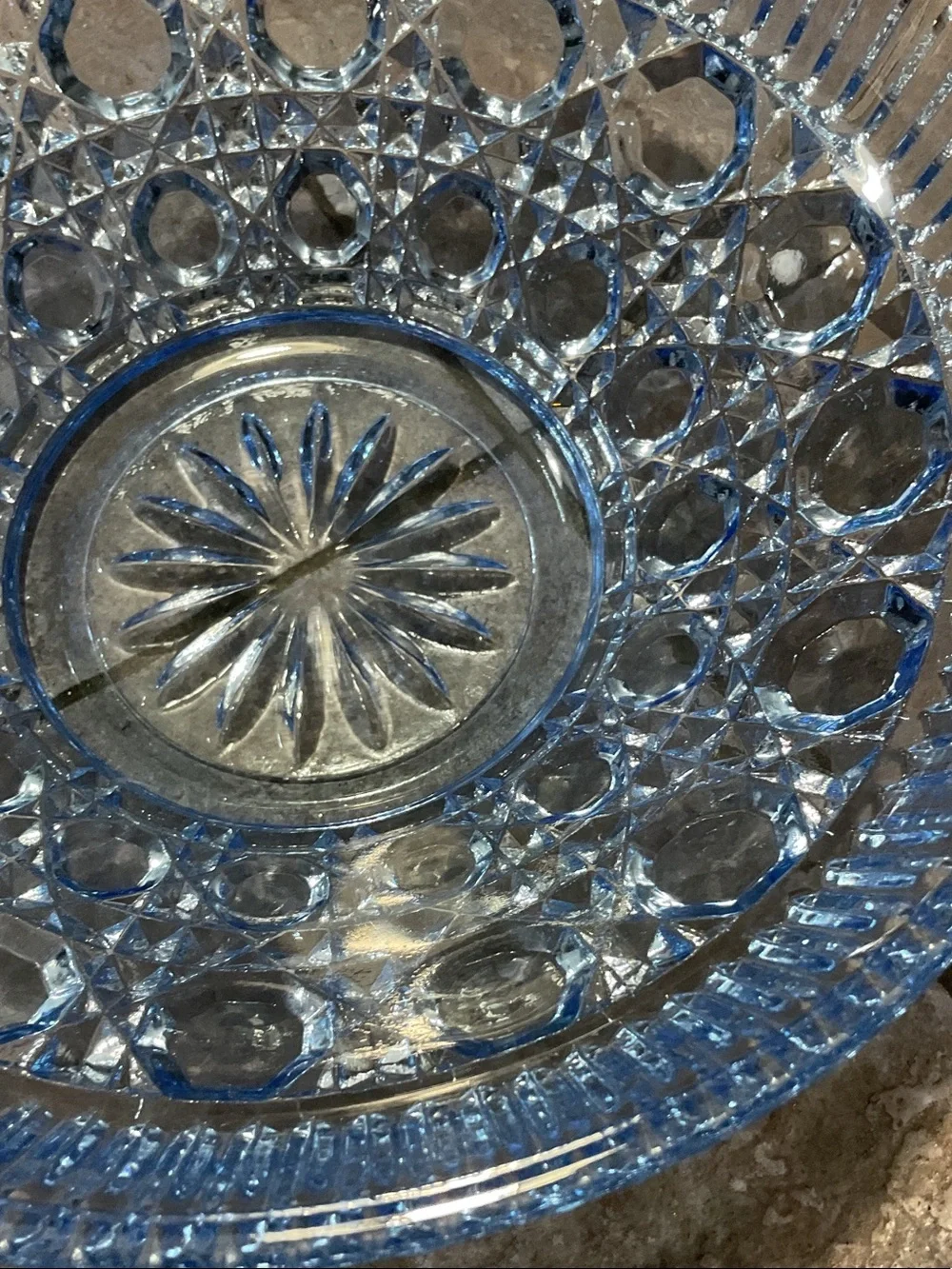Windsor blue glass button and cane pattern.